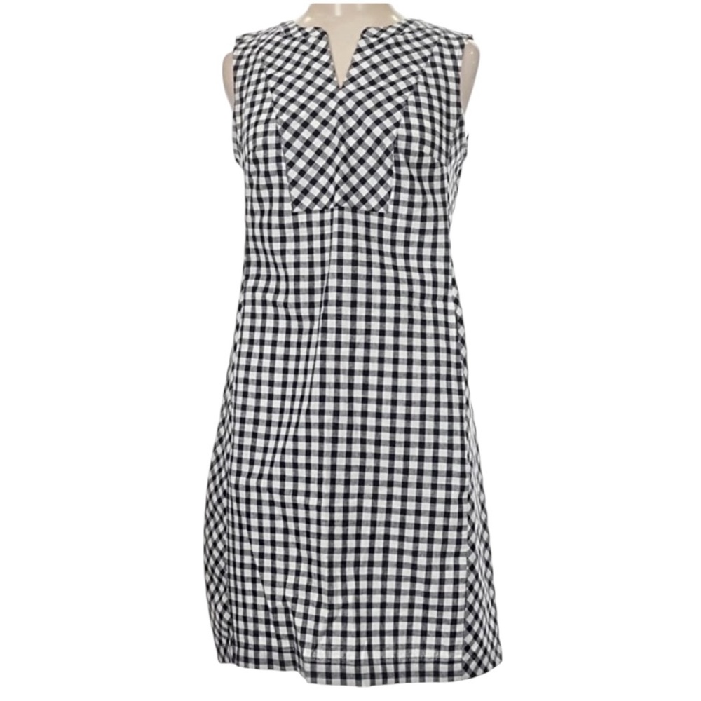 Talbots A-Line Gingham Sleeveless V-Neck Dress Linen Cotton Sz 12 Preppy Classic